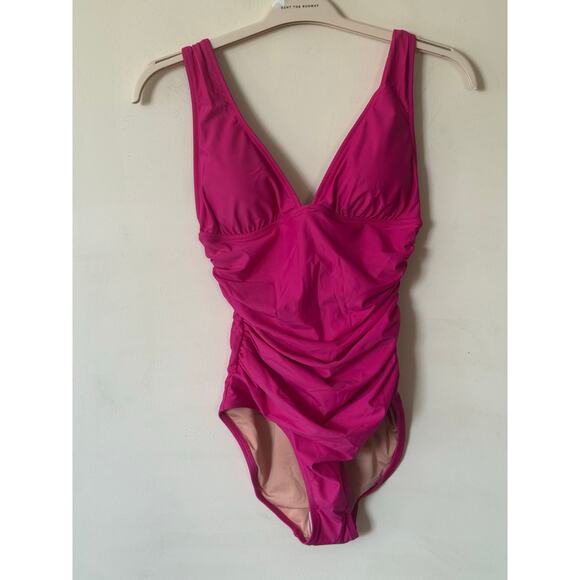 J.CREW Other - $128NWT J. Crew Ruched V-neck One-Piece Swimsuit Women's 8 Radiant Fuchsia Pink